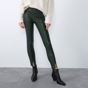 Zara faux leather green leggings